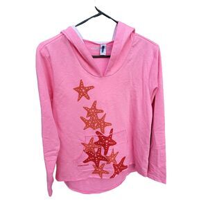 Marushka Hooded Top S Womens Pink Long Sleeve Star Fish Artsy Art Deco Sea